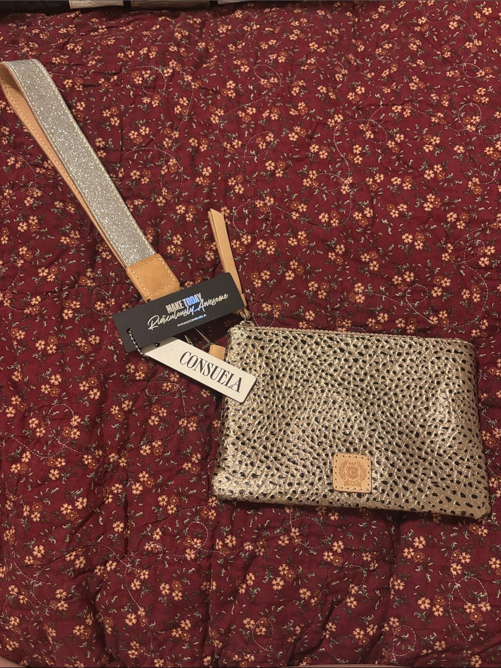 Consuela Gold Metallic Wristlet with Glitter Strap